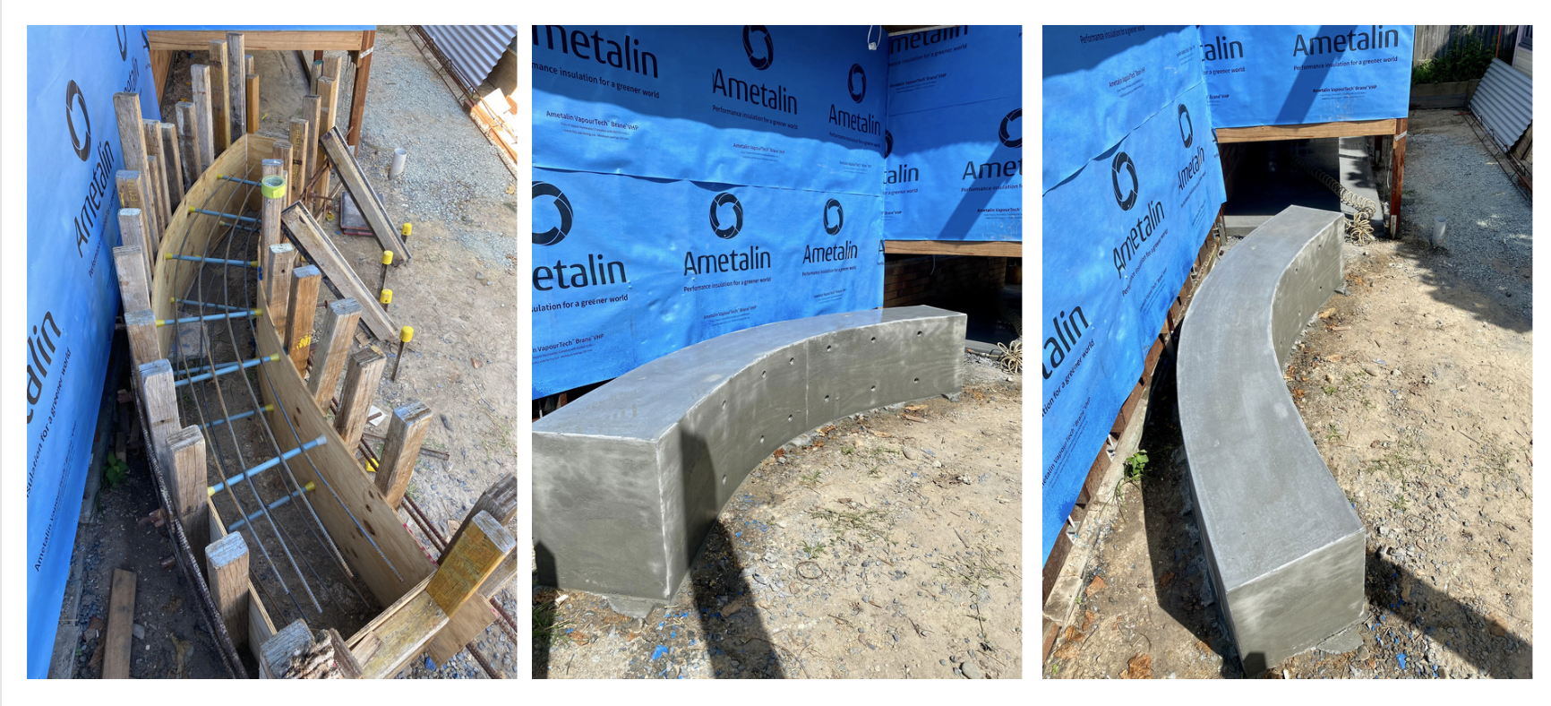 Curved architectural Raw Concrete Seat Surround a Fire Pit